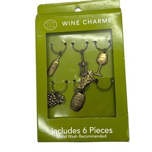 Wine Charms Dash of That 6pc Vintage Brass Color NWT Cheese Barrel Grapes Cork
